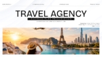 Travel agency business plan cover slide with global travel destination image.