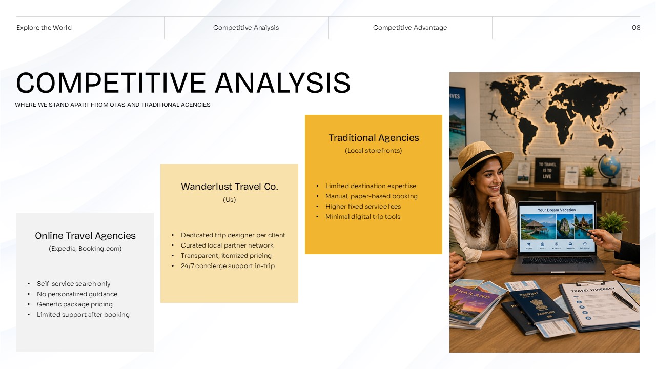 Travel agency competitive analysis comparing online, traditional, and specialized travel agencies