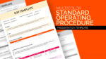 Multicolor Standard Operating Procedure SOP presentation template for PowerPoint and Google Slides featuring a professional workflow document layout.