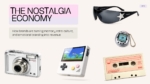 Nostalgia Economy title slide with retro products and a summary of memory-driven branding.