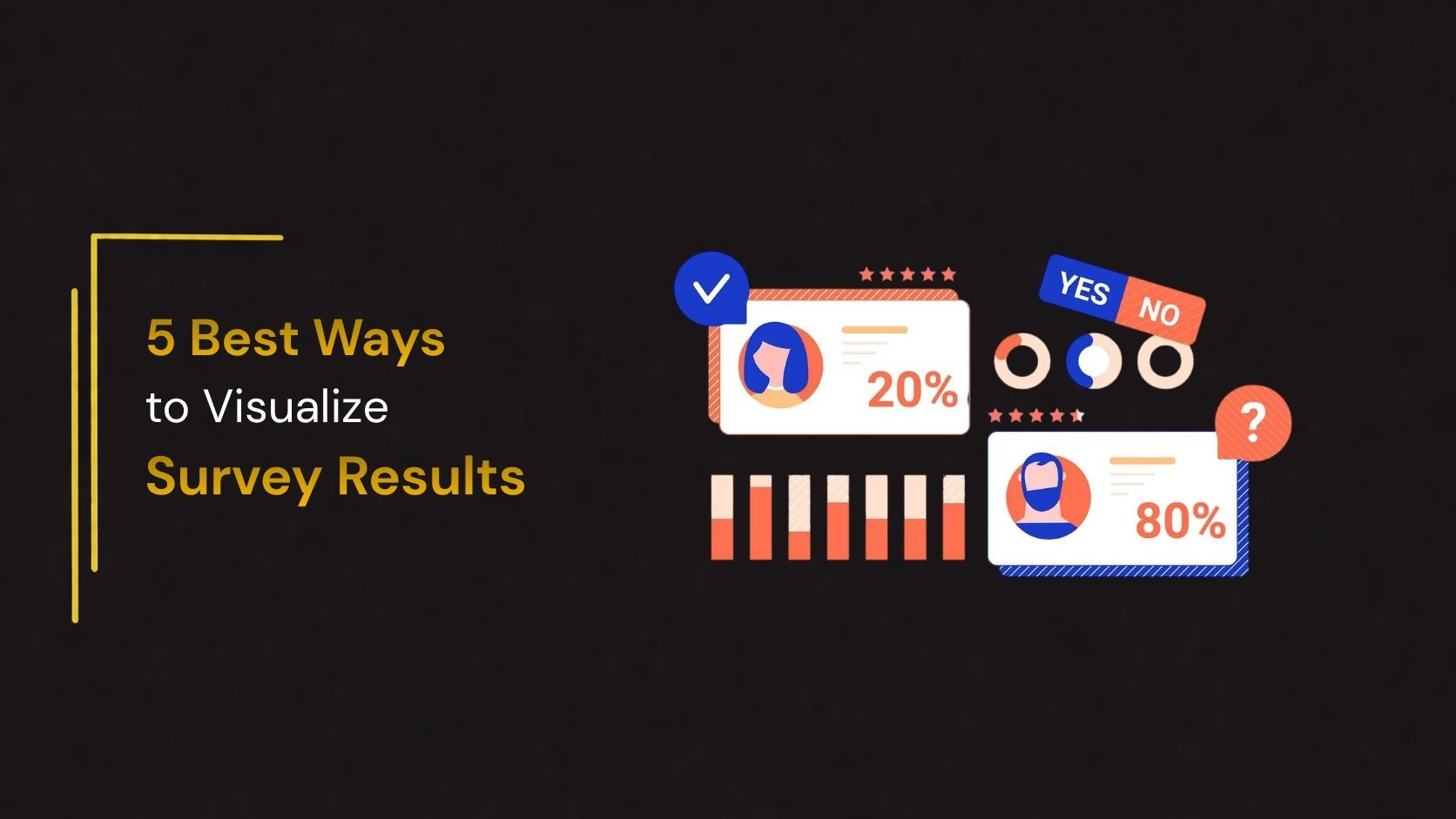 Survey results visualization with charts, percentages, and feedback icons on a presentation slide.