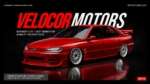 Automobile business plan cover slide featuring a red sedan and Velocor Motors branding.