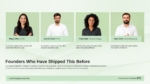Startup founder team slide featuring leadership profiles and professional experience.